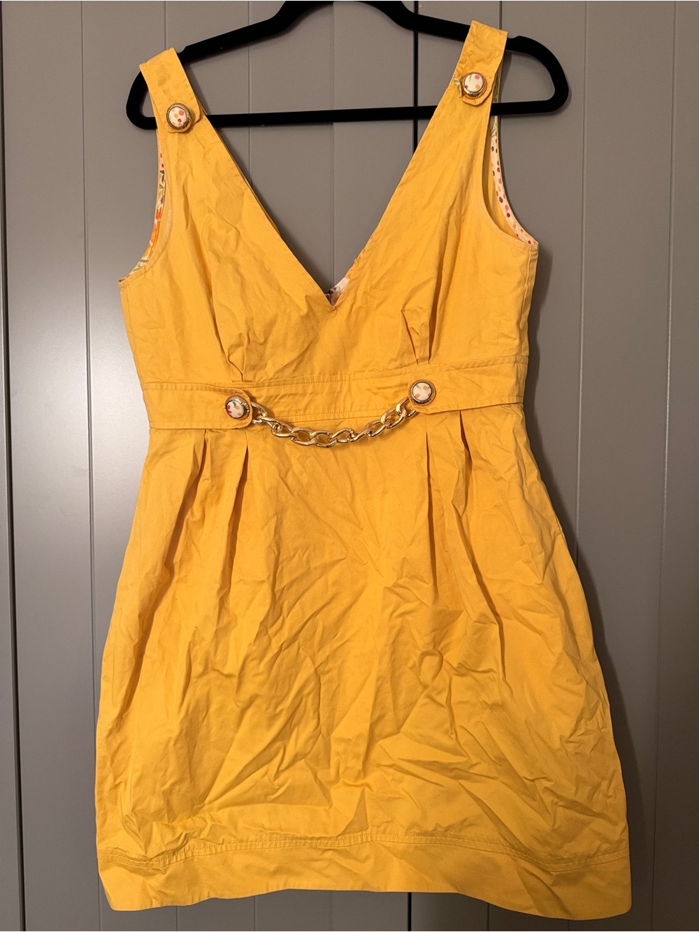 D&G Bright Yellow Mini Dress with Gold Chain Belt